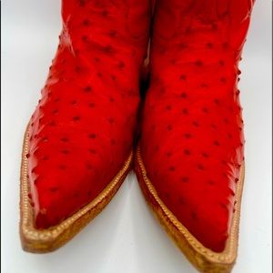 One pair of Red Full Quill Ostrich western boots